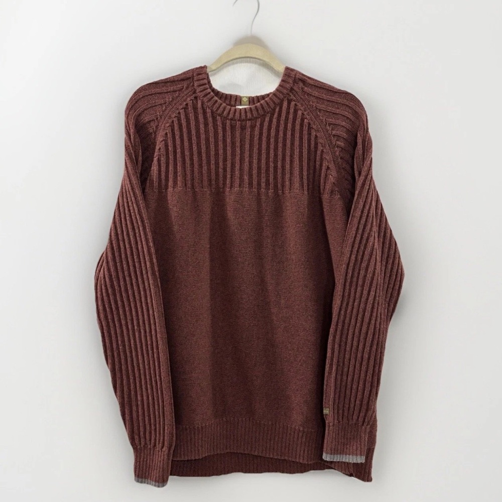 Columbia Mens XXL Sweater 100% Cotton Maroon Knit‎ Ribbed Crewneck Sweater